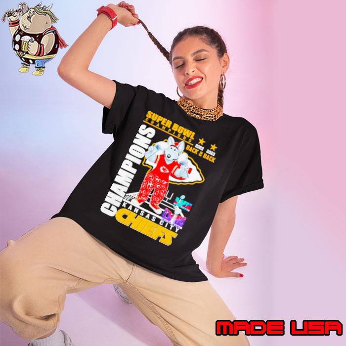Awesome super Bowl Champions back 2 back Kansas City Chiefs mascot s Ladies tee