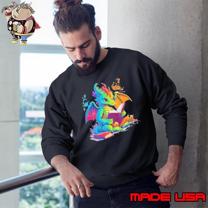 Cute Dragon Reading Book Watercolor Shirt Sweatshirt