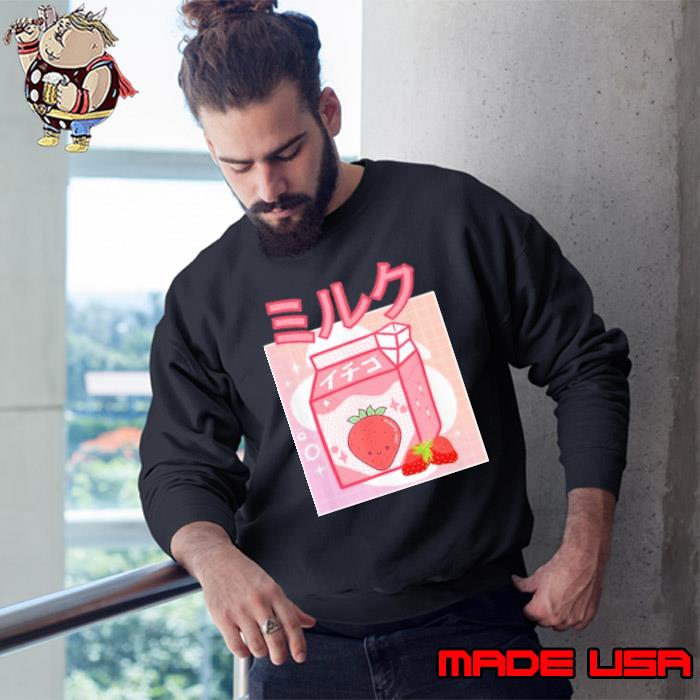 Cute Pink Strawberry Milk Japanese Kawaii Retro 90s Anime Shirt Sweatshirt