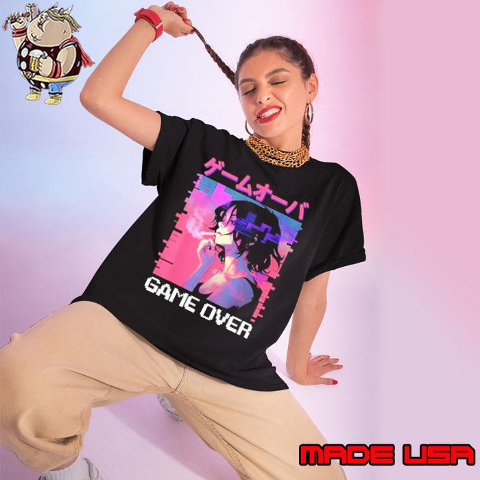 Japanese Vaporwave Sad Anime Girl Game Over Indie Aesthetic Shirt Ladies tee