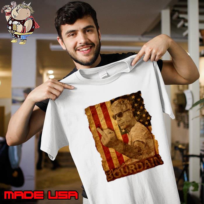 USA Flag with Bourdain American celebrity chef author, and travel documentarian T-Shirt Unisex