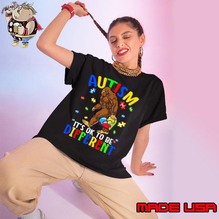 Best it's Ok To Be Different Autism Awareness Bigfoot T-Shirt Ladies tee