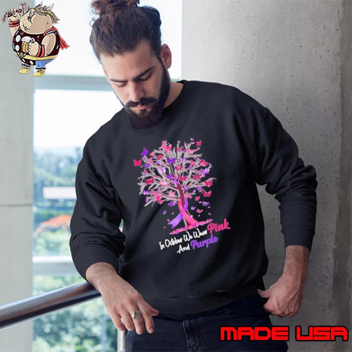 In October We Wear Pink Domestic Violence Breast Cancer Awareness Month Ribbon Tree Shirt Sweatshirt