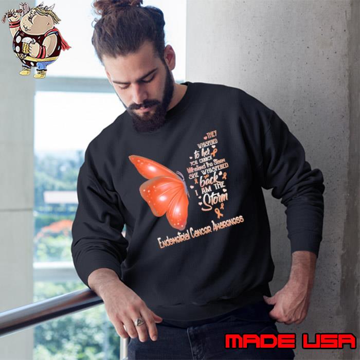 They whispered to her the storm Endometrial Cancer Awareness Butterfly T-Shirt Sweatshirt