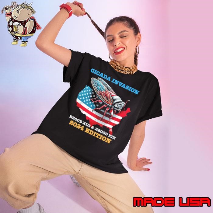 Cicada Map 2024 Cicada Brood Xix Xiii Invasion Tour Usa Flag Ladies tee