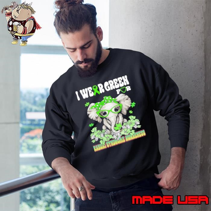 I wear Green For Kabuki Syndrome Awareness Elephant Flower Sweatshirt