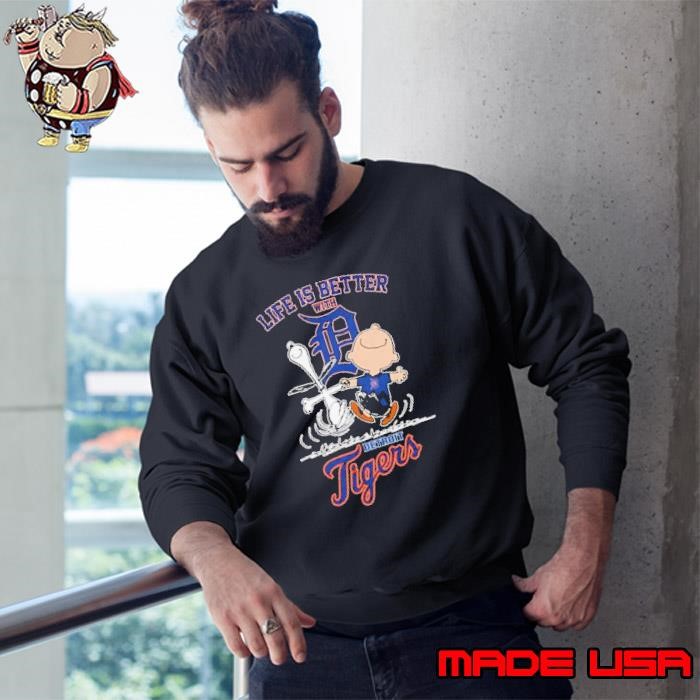 Life Is Better With Detroit Tigers X Peanuts Snoopy And Charlie Brown Sweatshirt