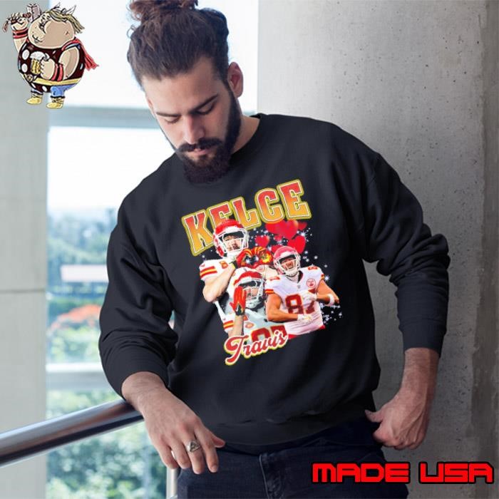 Official Travis Kelce an American football tight end Kansas City Chiefs Sign Heart Sweatshirt