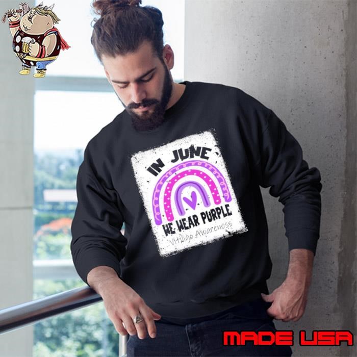 Premium Rainbow In June We Wear Purple Vitiligo Awareness Sweatshirt