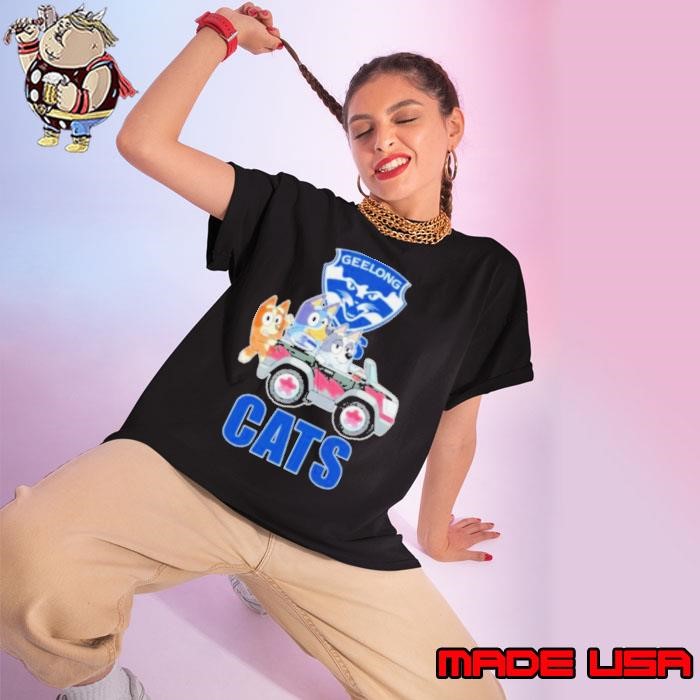 Bluey Character On Car Geelong Cats Ladies tee