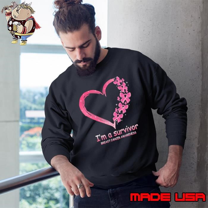 Breast Cancer Awareness I'm A Survivor Pink Ribbon Butterflies Sweatshirt