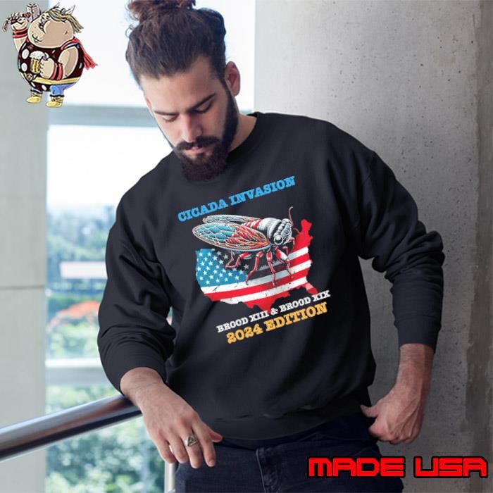 Cicada Map 2024 Cicada Brood Xix Xiii Invasion Tour USa Flag Sweatshirt
