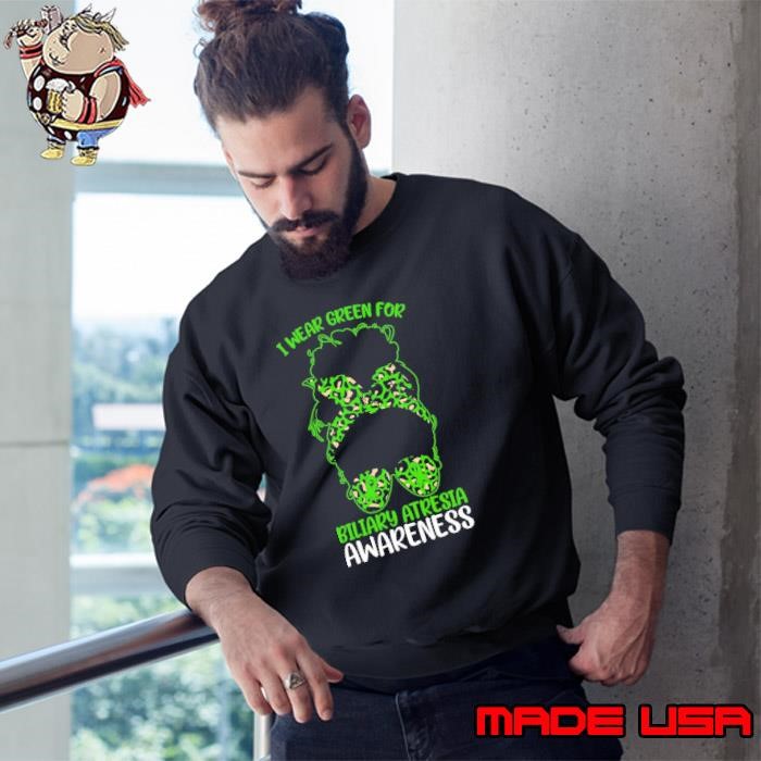 I Wear Green For Biliary Atresia Awareness Messy Bun Leopard Sweatshirt