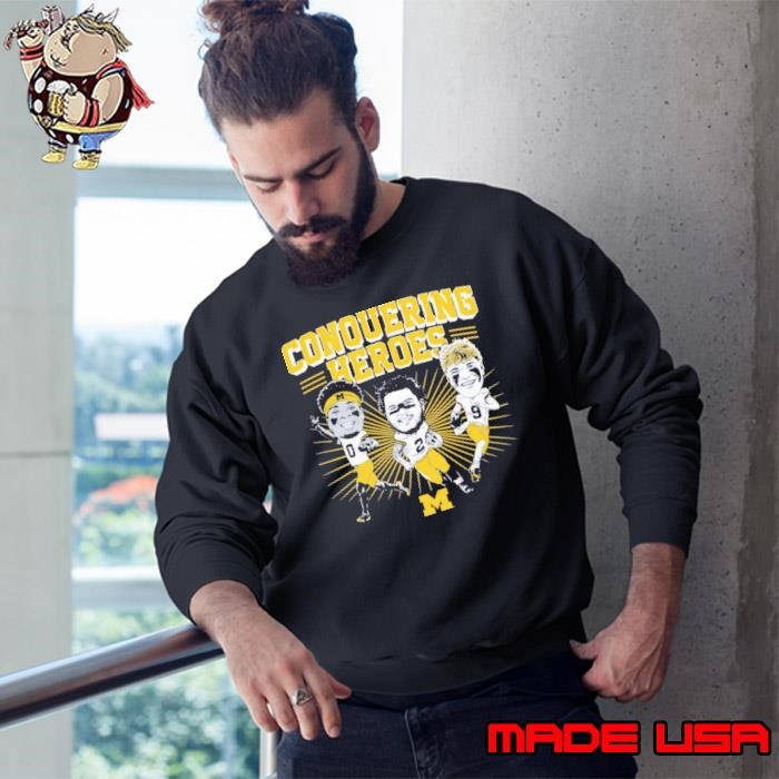 J.J. Mccarthy Blake Corum & Mike Sainristil Caricatures American football quarterback Sweatshirt