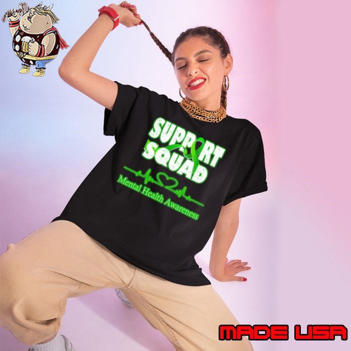 Support Squad Mental Health Awareness Green Ribbon Heartbeat Ladies tee