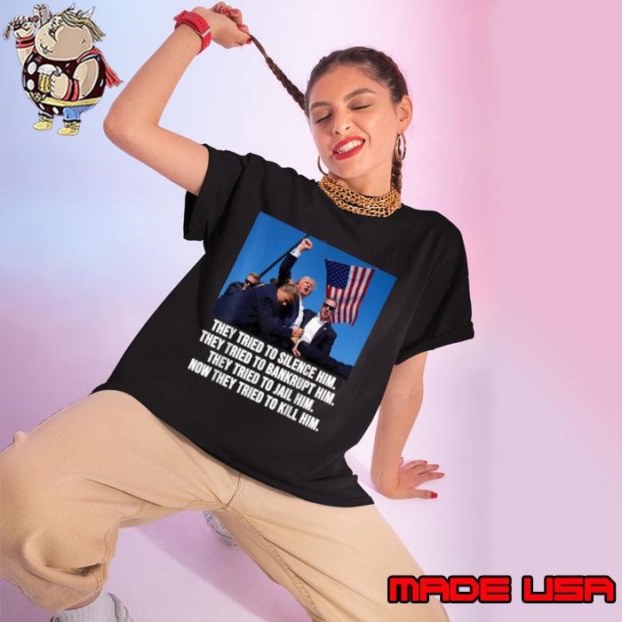 They tried to silence him they tried to bankrupt him trump usa flag Ladies tee