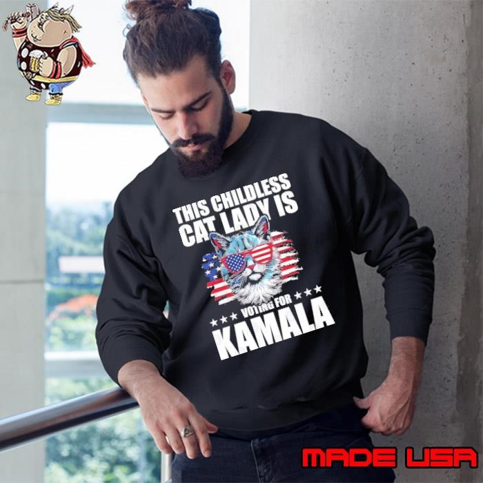 This Childless Cat Lady is Voting Kamala-Harris 2024 Cat Sunglasses Usa Flag Sweatshirt