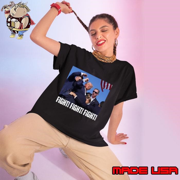 Trump Rally Fight Fight! Fight! Fight! American Flag Election 2024 Ladies tee