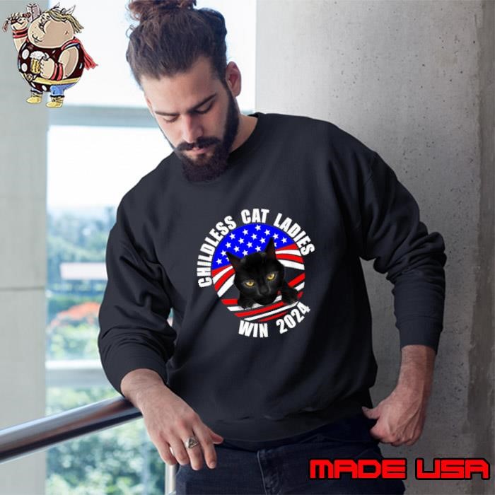 Childless Cat Ladies Win 2024 Black Cat Sunglasses American Flag Sweatshirt