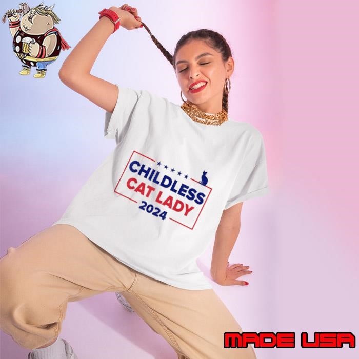Childless Cat Lady 2024 Blue Stars Line Red Election Ladies tee