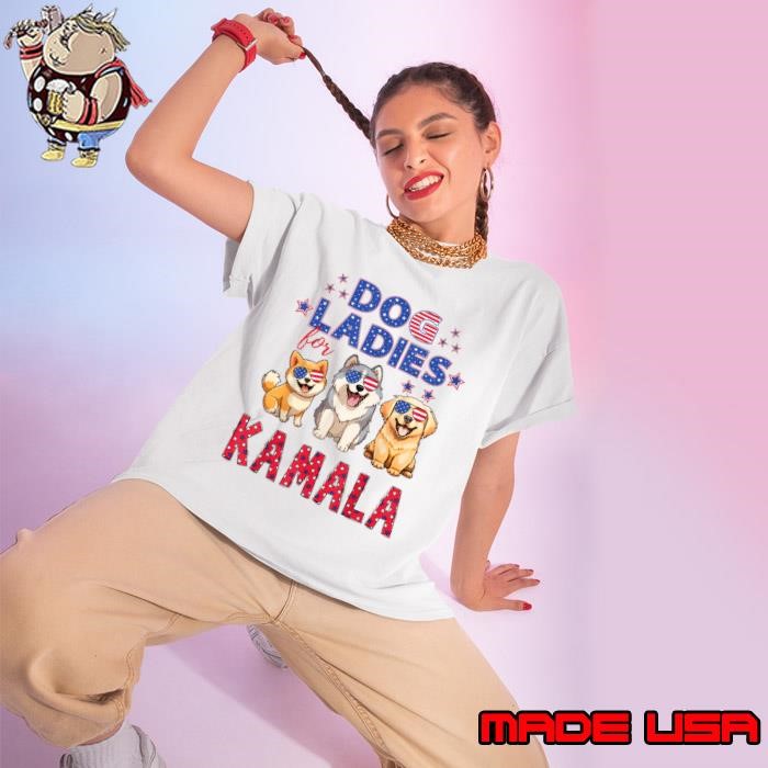 Childless Dog Ladies Voting for Kamala 2024 Sunglasses American Flag Ladies tee