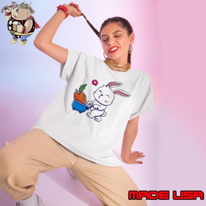 Cute Rabbit Bring Carrot With Trolley Cartoon Ladies tee