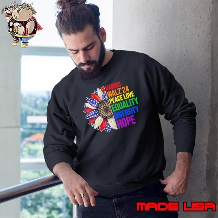 Harris Waltz 2024 Peace Love Equality LGBT Sunflower Hope Leopard Sweatshirt