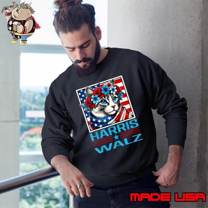 Harris Waltz Kamala Harris Tim Walz 2024 VP Cat Ladies Flag Sweatshirt