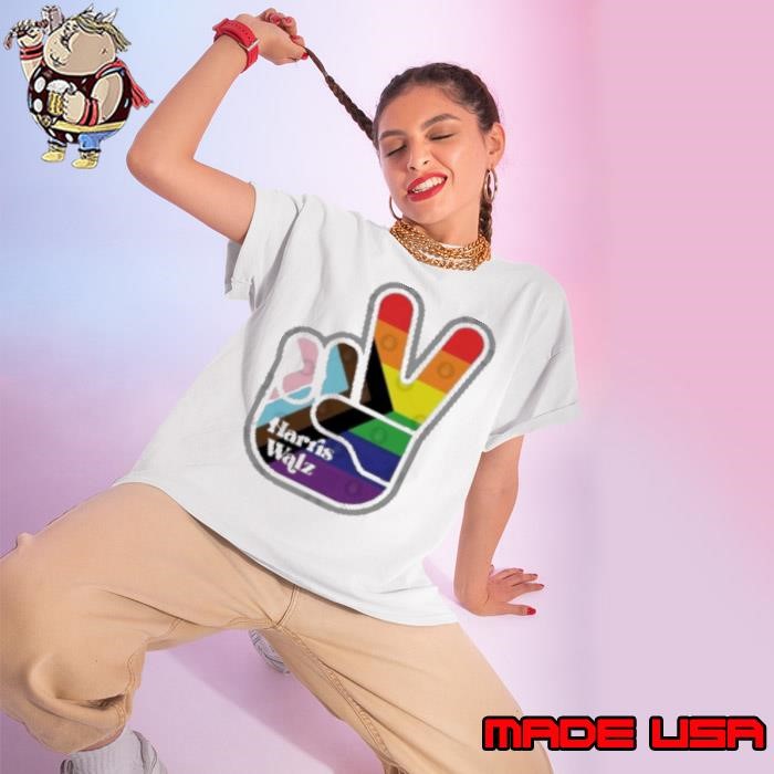 Harris Walz 2024 Peace Sign LGBT Pride Ladies tee