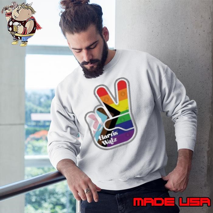 Harris Walz 2024 Peace Sign LGBT Pride Sweatshirt