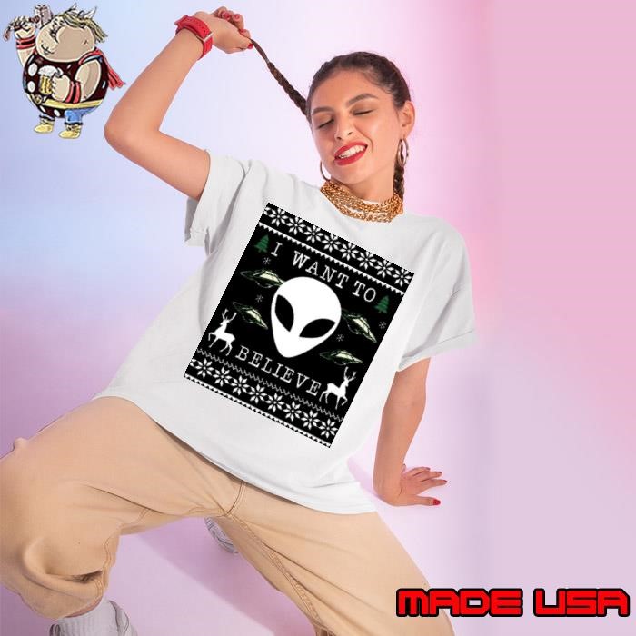 I want to believe Alien Ugly Christmas Ladies tee