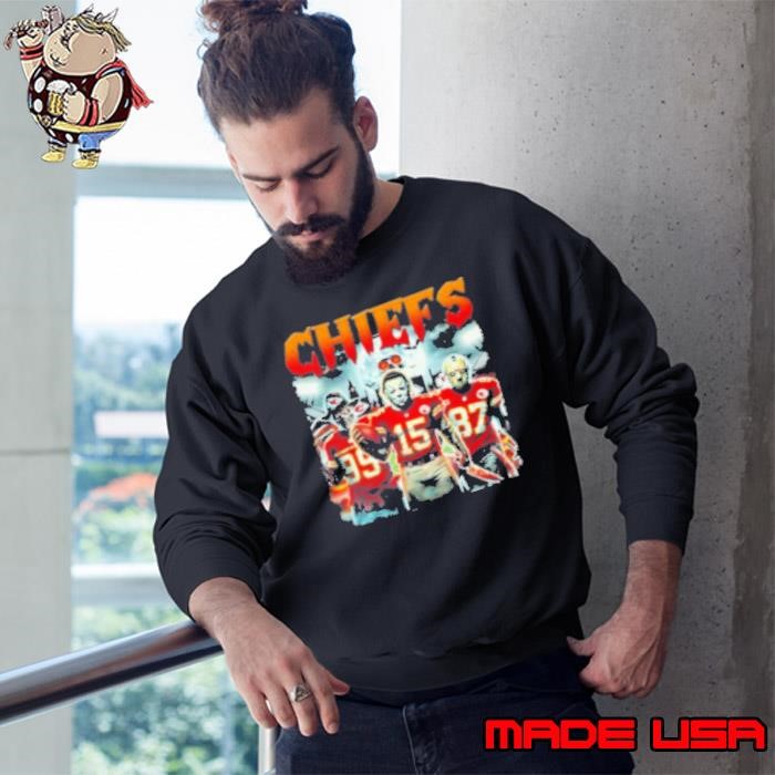 Kansas City Chiefs Halloween Horror Movie Patrick Mahomes Travis Kelce And Khalen Saunders Sweatshirt