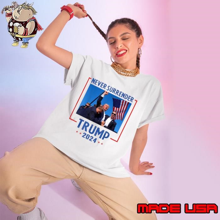 Never Surrender Trump 2024 Red Star USa Flag Vote Ladies tee