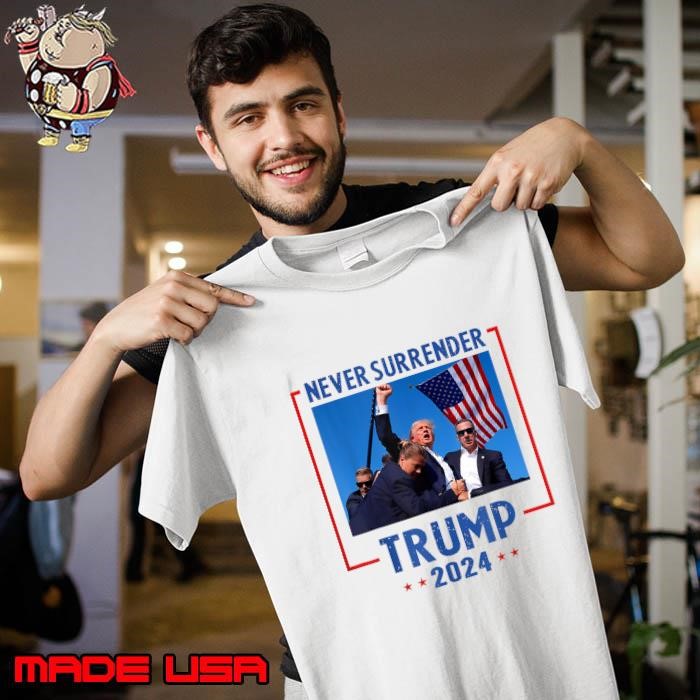 Never Surrender Trump 2024 Red Star USa Flag Vote Unisex