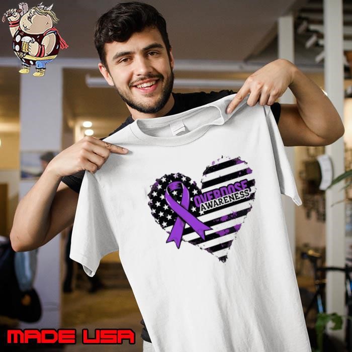 Overdose Awareness Purple Ribbon Heart American Flag Unisex