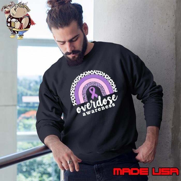 Overdose Awareness Purple Ribbon Rainbow Leopard Sweatshirt
