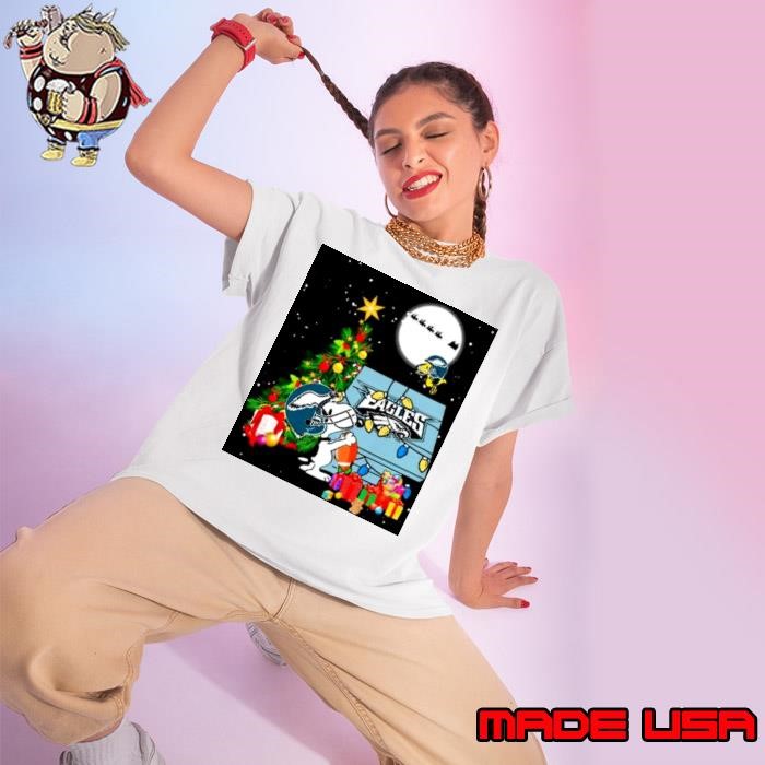 Snoopy and Woodstock Philadelphia Eagles Home Merry Christmas Ladies tee