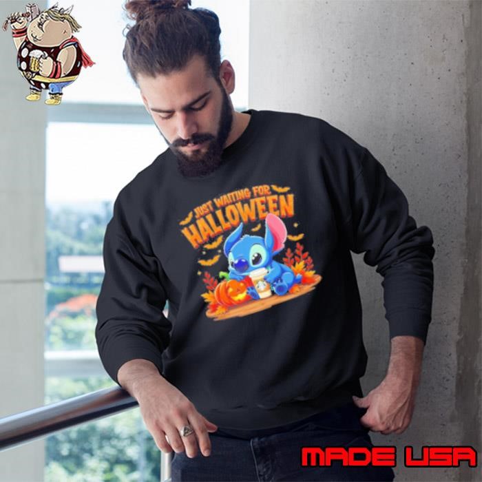 Stitch Drink Latte Just Waiting For Halloween Sweatshirt