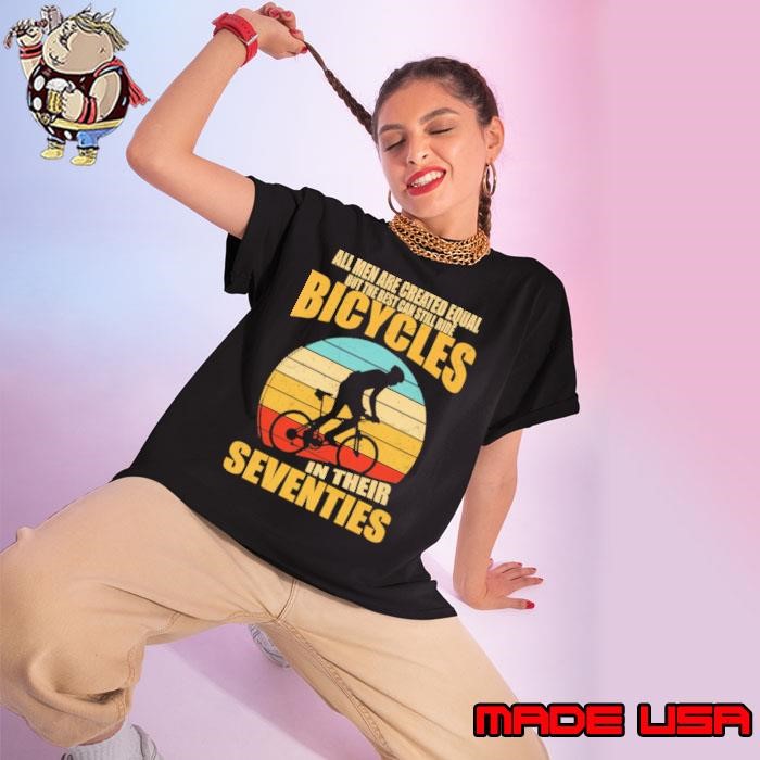 All Created Equal Can Still Ride Bicycles In Seventies Vintage Sunset Ladies tee