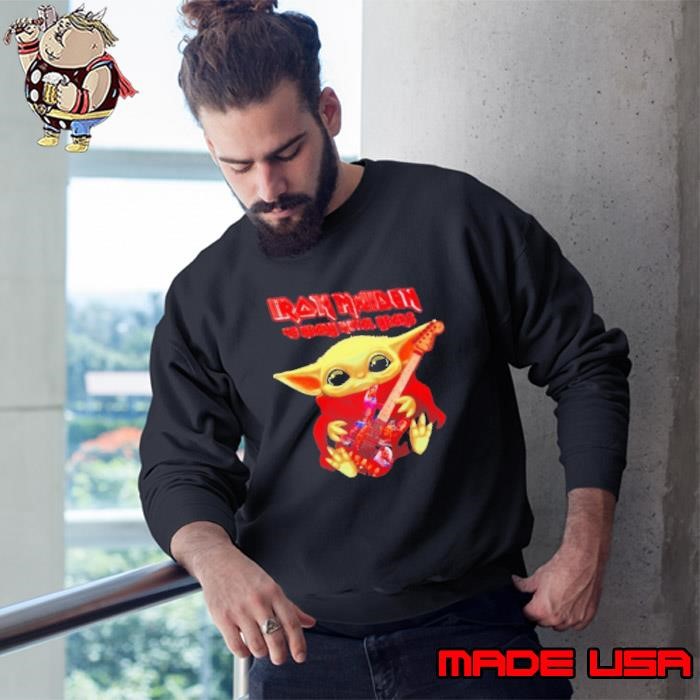 Baby Yoda Iron Maiden 45 heavy metal years signatures Sweatshirt