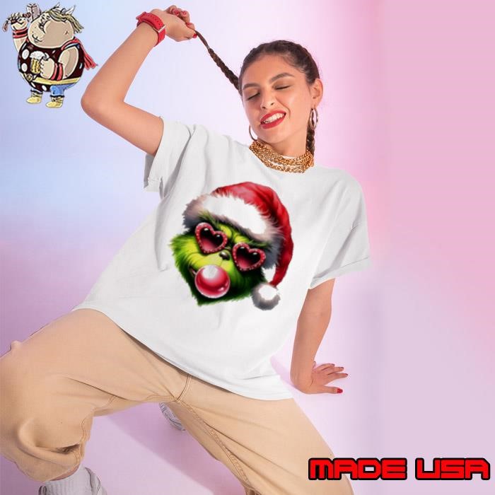 Christmas Grinch Blowing Up Bubble Merry Grinchmas Ladies tee
