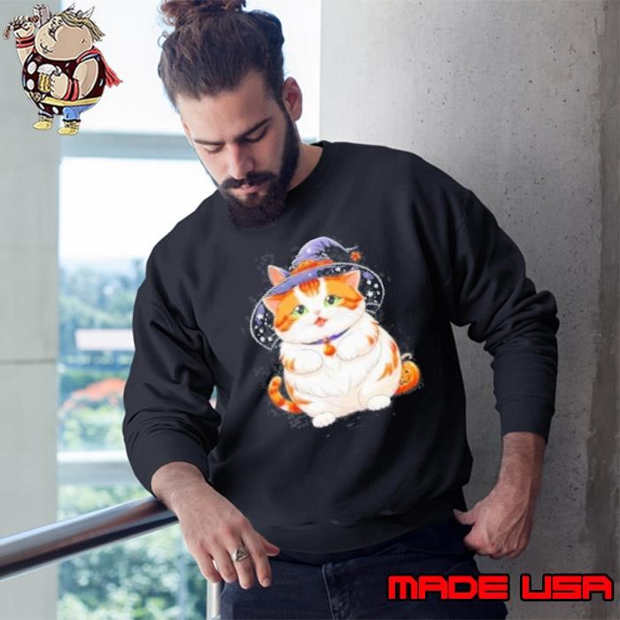 Chubby Cat In Witch Hat Halloween Art Series Adorable Fat Kittens Sweatshirt