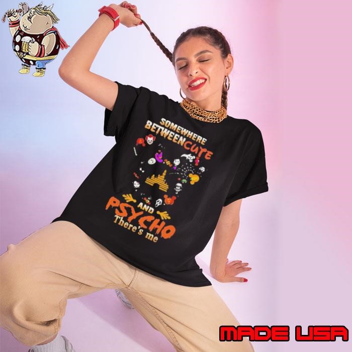 Disney Mickey Mouse Somewhere Between Cute And Psycho There’s Me Halloween Ladies tee