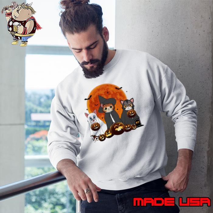 Ghost And Witch Cat Halloween Ghost Cat Bats Blood Moon Sweatshirt