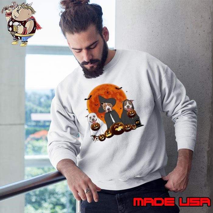 Ghost And Witch Pitbull Dog Halloween Ghost Pitbull Dog Blood Moon Sweatshirt