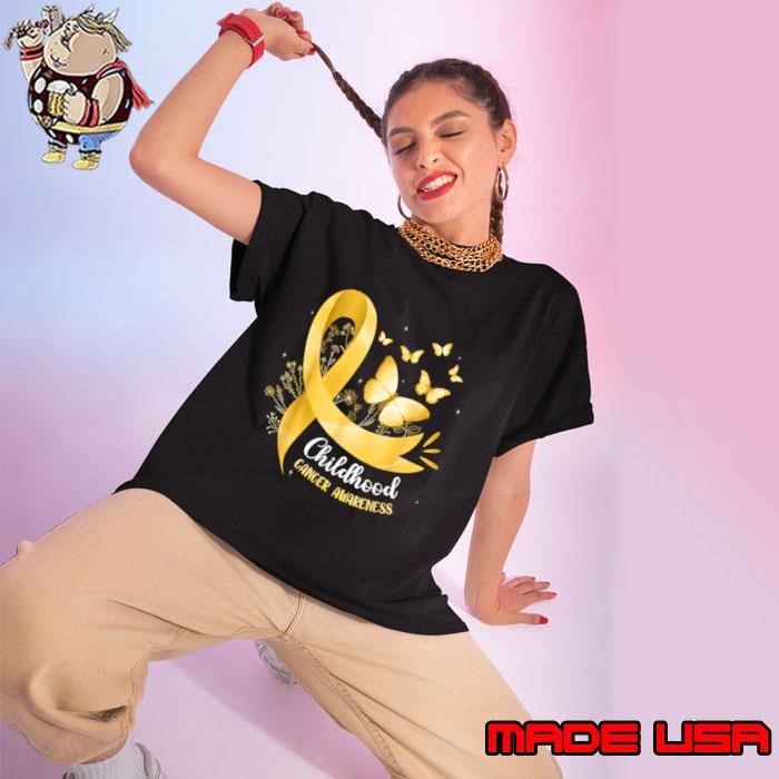 Gold Ribbon Childhood Cancer Awareness Butterflies Ladies tee