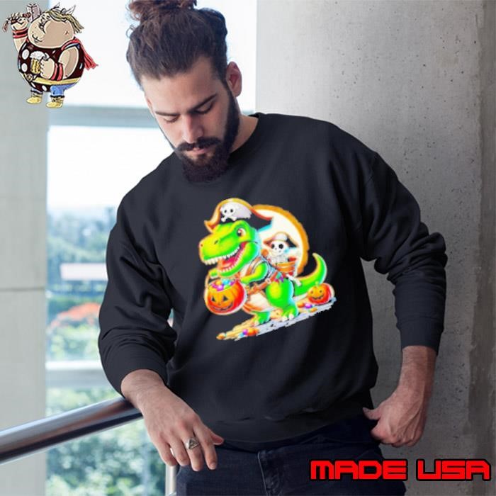 Halloween T Rex Dinosaur Pirate Boy Trick Treat Cartoon Design Sweatshirt