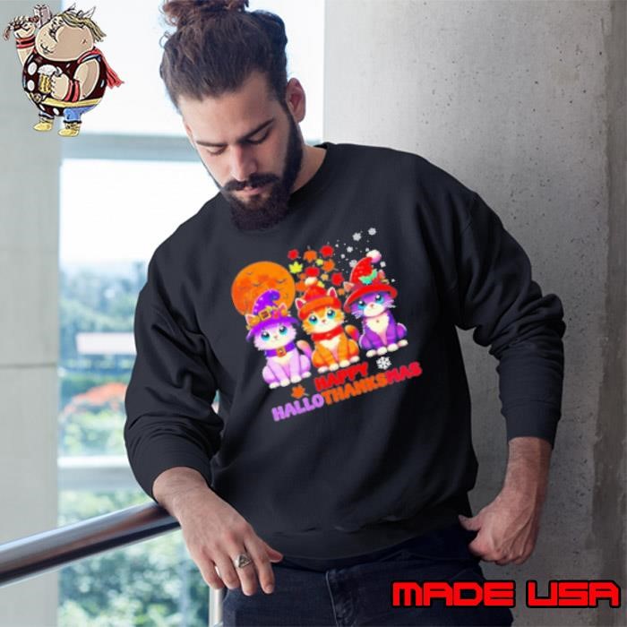 Halloween Thanksgiving Christmas Happy Hallothanksmas Cats Cute Sweatshirt
