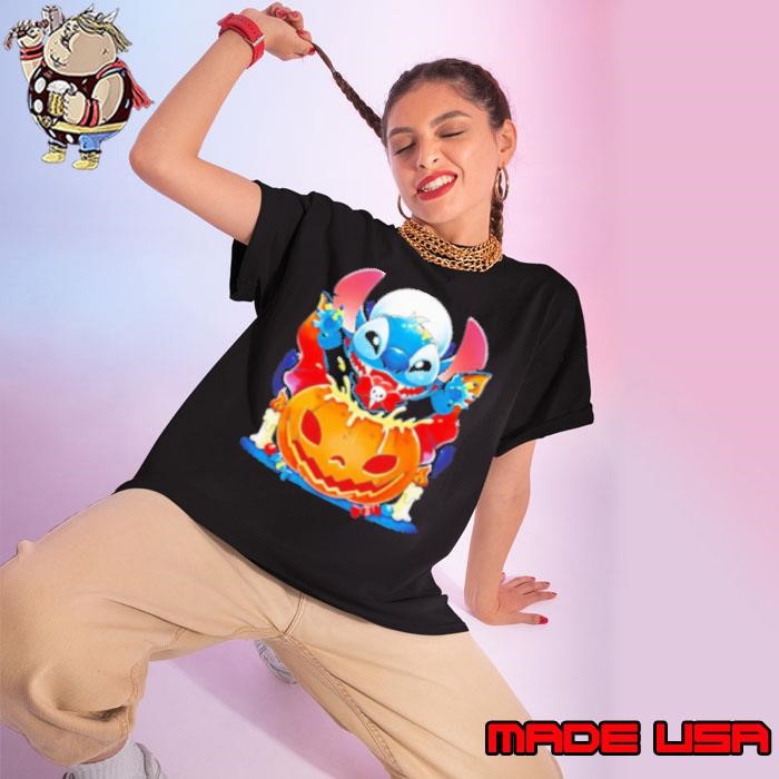 Halloween Witch Stitch Pumpkin Ladies tee