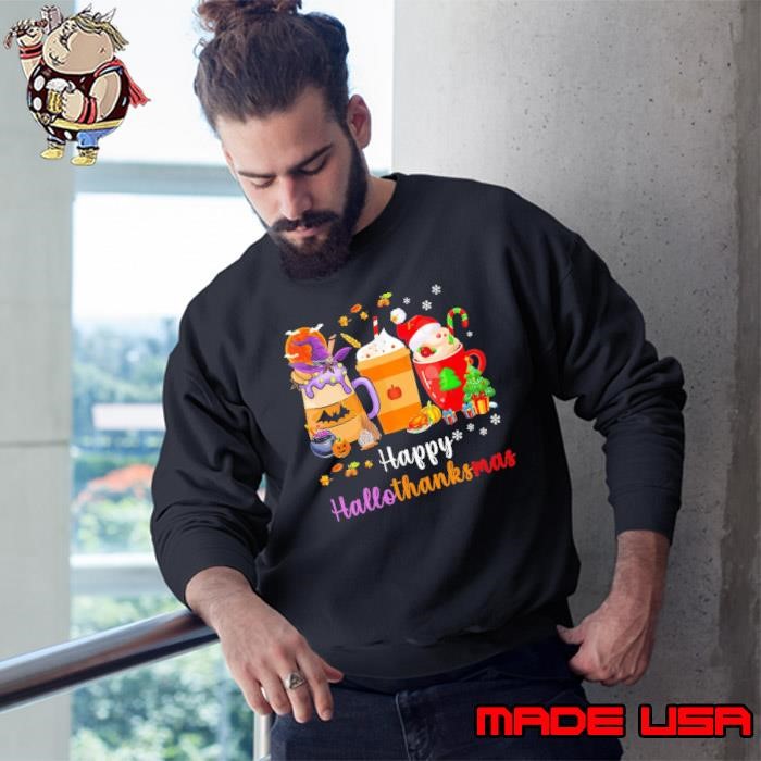 Happy Hallothanksmas Coffee Latte Halloween Thanksgiving Blood Moon Sweatshirt